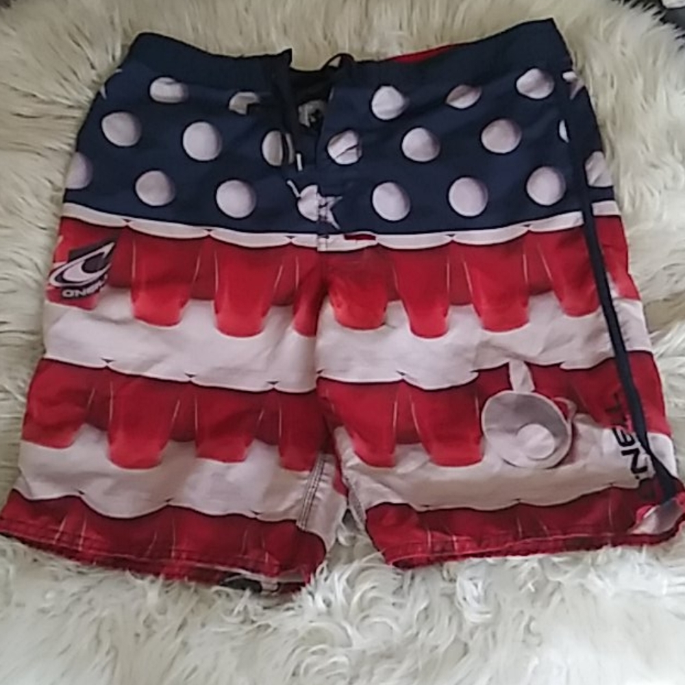 American Flag/Beer Pong swim trunks